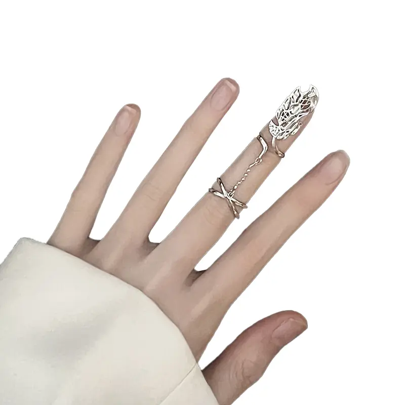 Punk Irregular Nail Rings Y2K Liquid Gothic Cross Woman Casual Nail Ring Leaf Cross Open Rings Aesthetics Protection Rings Party