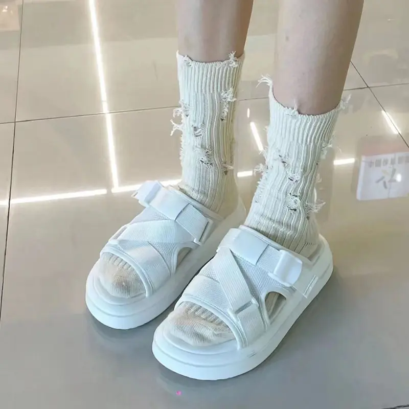 Punk Broken Hole Socks Harajuku Cotton Middle Tube Sock for Women Girls Gothic Knitted Street Stocking Calcetines