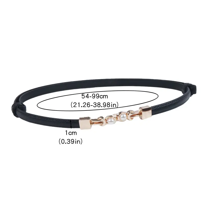 Retro Pearl Metal Buckle Belt for Women Solid Color Thin PU Leather Waist Straps Female Jeans Dress Pants Wild Decor Waistband