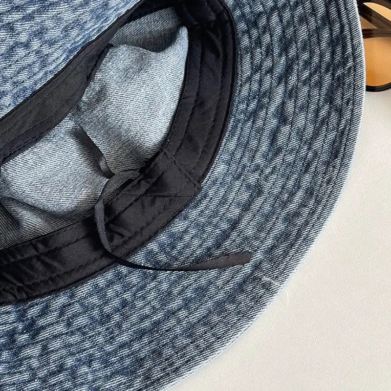 Summer Denim Bucket Cap Women Simple Letter Fisherman Hat Unisex Cotton Sunscreen Panama Hats Outdoor Beach Caps