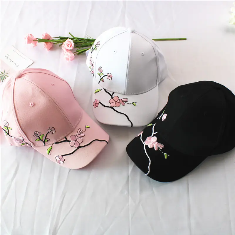 Plum Flowers Embroidery Women Baseball Cap Cotton White Black Adjustable Snapback Hat Spring Summer Outdoor Leisure Hat