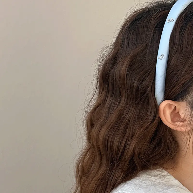 Cute Metal Bow Headband for Women Y2K Girls Solid Color Fabric Sponge Hair Band Vintage Hair Hoop Hair Accessories