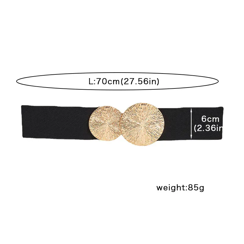 Elastic Belt Women Textured Metal Round Buckle Waistband Luxury Skirt Dress Coat Decorative Girdle Belts