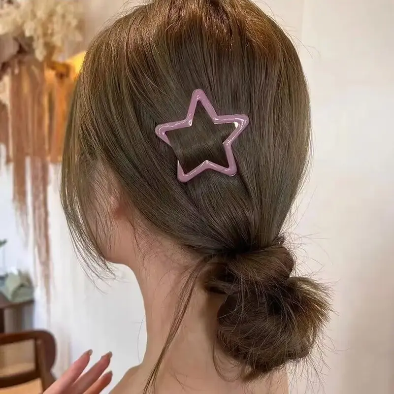 Y2K Colorful Star BB Hair Clips Large Metal Star Hairpin Women Side Barrettes Korean Pentagram Headwear Hair Accessories