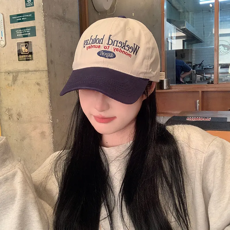 Letter Embroidery Baseball Cap Women Retro Patchwork Men Snapback Hat Summer Soft Top Casual Couple Peaked Caps Gorras
