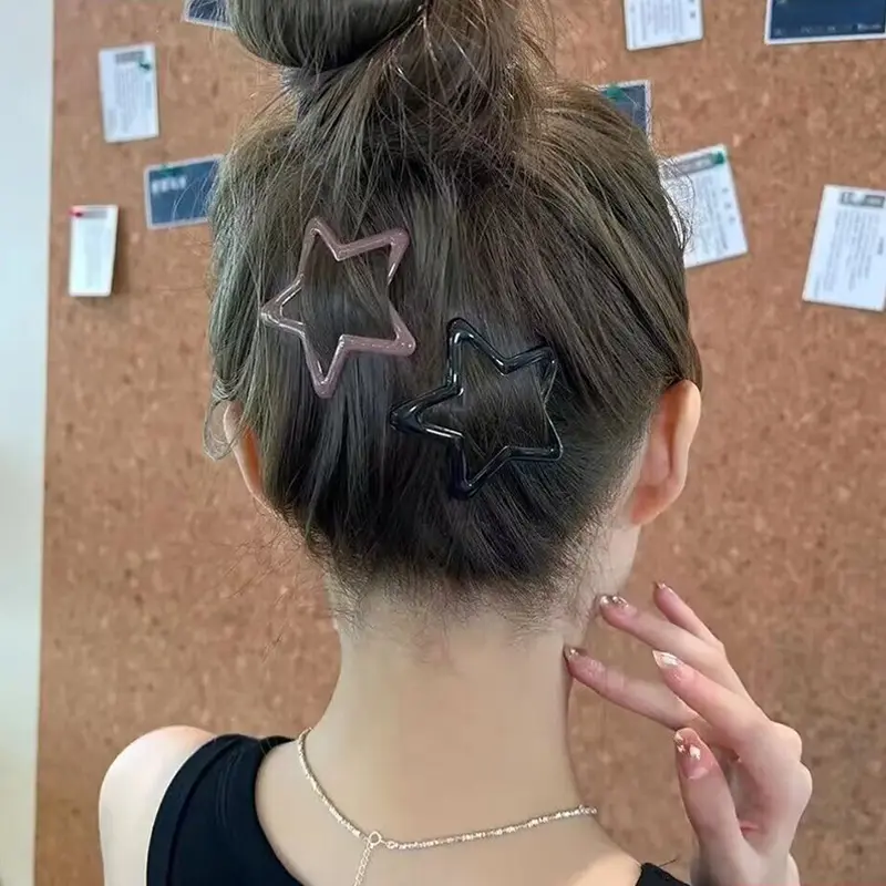 Y2K Colorful Star BB Hair Clips Large Metal Star Hairpin Women Side Barrettes Korean Pentagram Headwear Hair Accessories