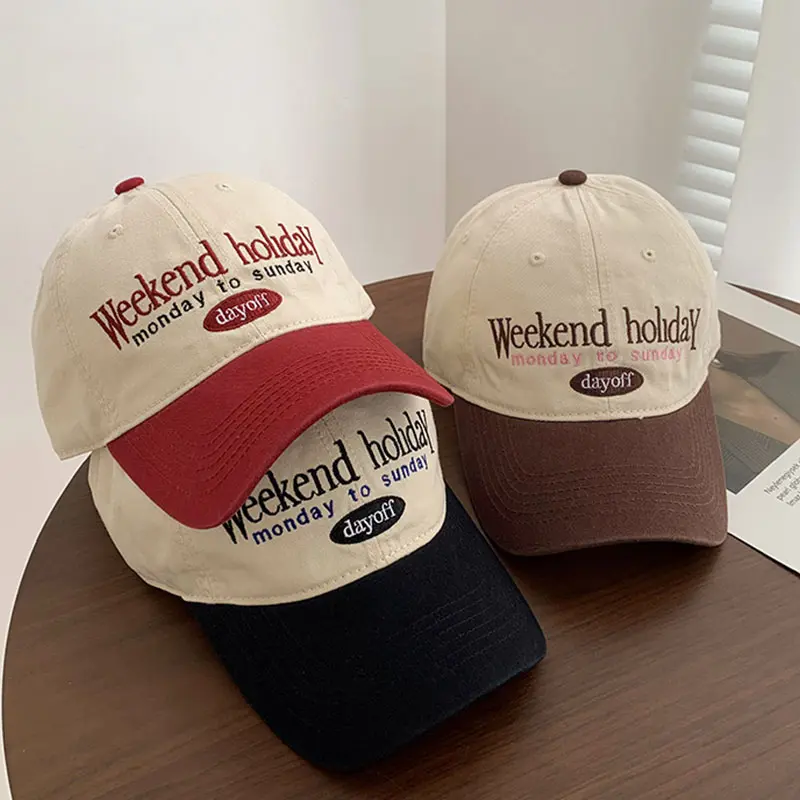 Letter Embroidery Baseball Cap Women Retro Patchwork Men Snapback Hat Summer Soft Top Casual Couple Peaked Caps Gorras