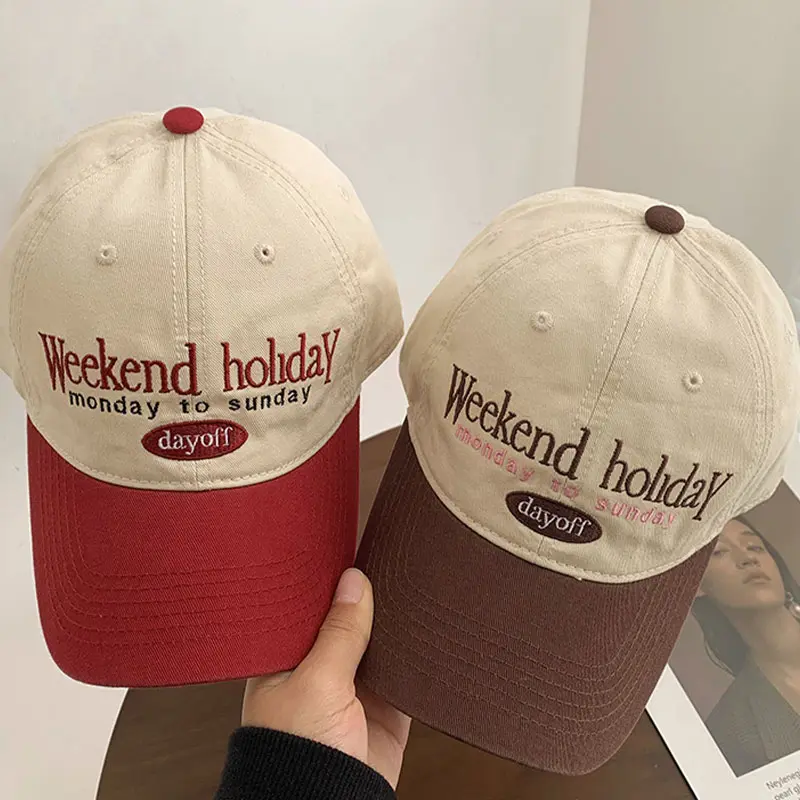 Letter Embroidery Baseball Cap Women Retro Patchwork Men Snapback Hat Summer Soft Top Casual Couple Peaked Caps Gorras