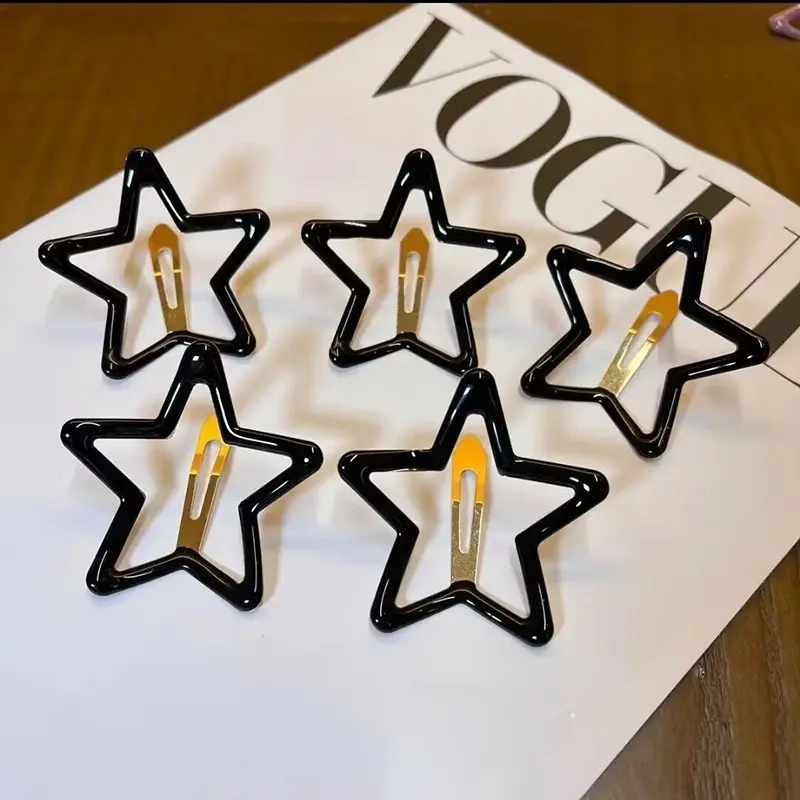 Y2K Colorful Star BB Hair Clips Large Metal Star Hairpin Women Side Barrettes Korean Pentagram Headwear Hair Accessories