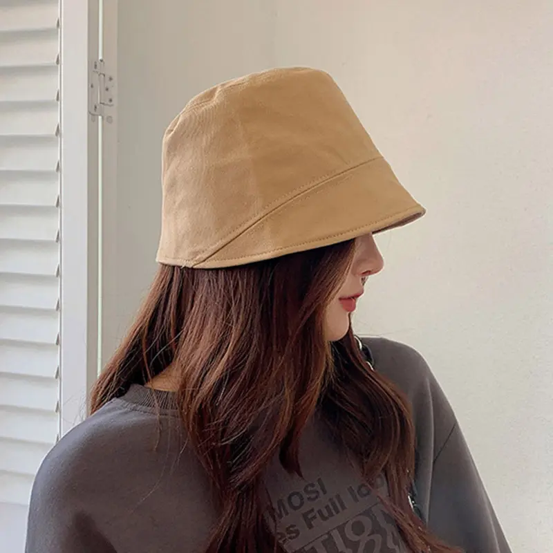 Summer Women Bucket Cap Korean Ins Solid Color Fisherman Cap Outdoor  Wide-brim Female Panama Hats Beach Sun Visor Caps