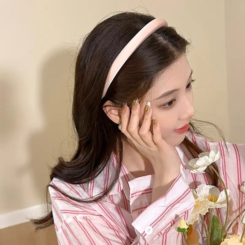 Simple Solid Color Glossy Hairband for Woman Vintage Headband Elastic Hair Hoop Girls Headdress Korean Hair Accessories