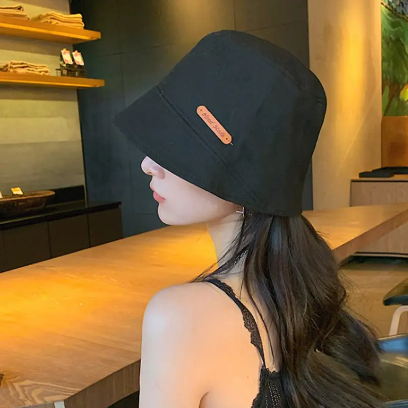 Summer Women Bucket Cap Korean Ins Solid Color Fisherman Cap Outdoor  Wide-brim Female Panama Hats Beach Sun Visor Caps