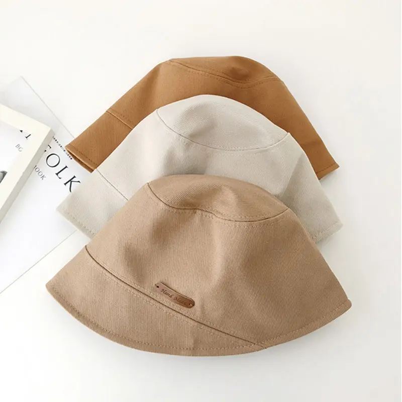 Summer Women Bucket Cap Korean Ins Solid Color Fisherman Cap Outdoor  Wide-brim Female Panama Hats Beach Sun Visor Caps