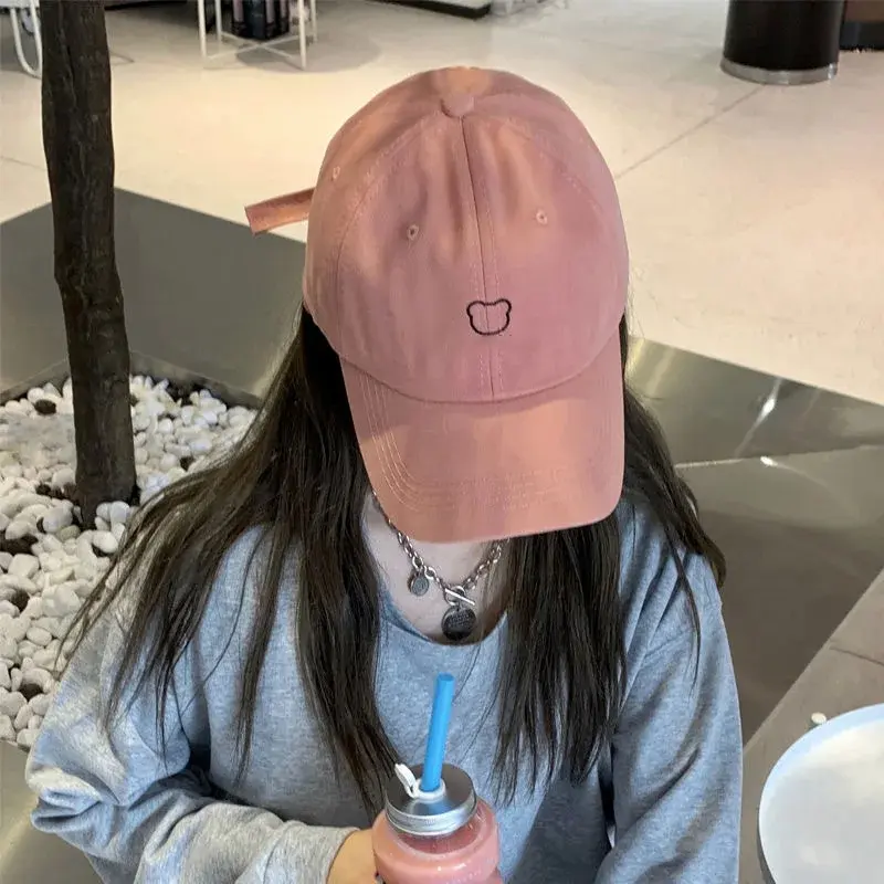 Cute Bear Women Baseball Cap Summer Adjustable Cotton Snapback Hat Solid Color Female Lady Outdoor Sport Sun Visors