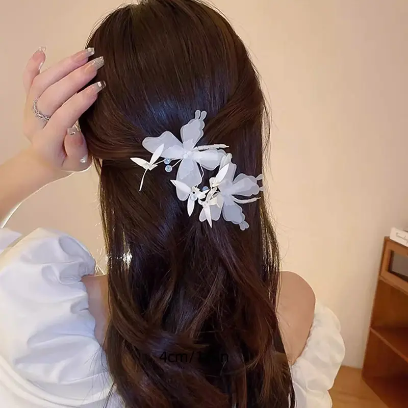 White Butterfly Hair Clips Girls Sweet Fairy Chiffon Butterflies Hairpin Barrettes Women Headwear Trendy Hair Accessories