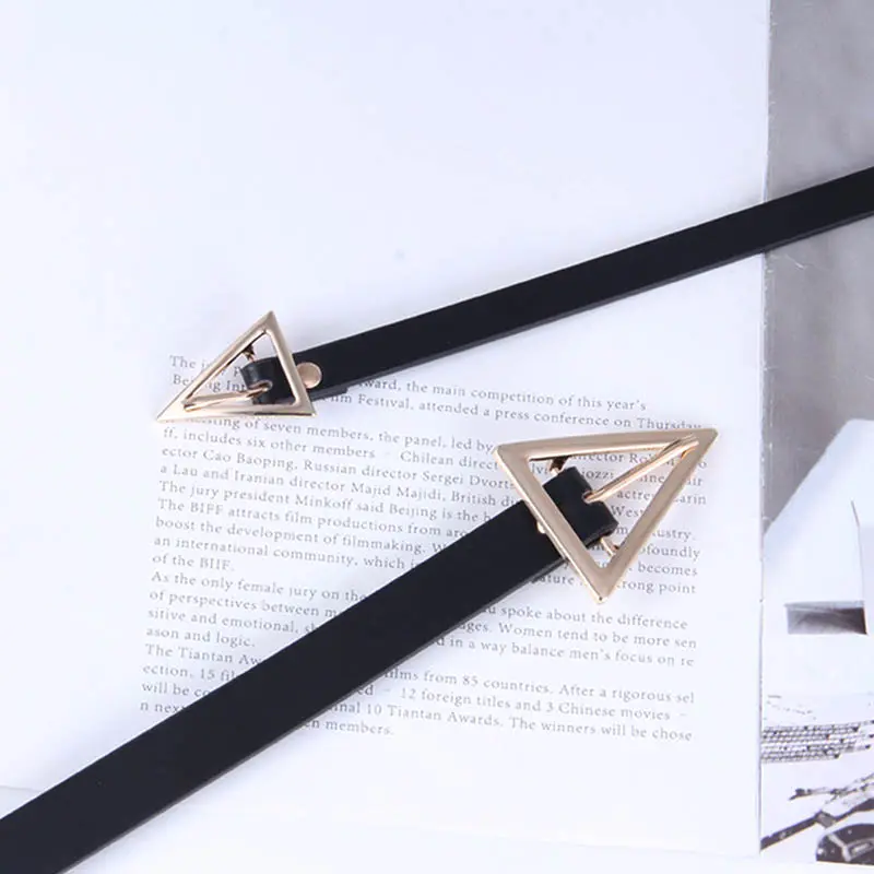 Women Thin Belt Simple Triangle Metal Buckle PU Leather Waistband for Lady Dress Jeans Decorative Skinny Waist Straps Girdle