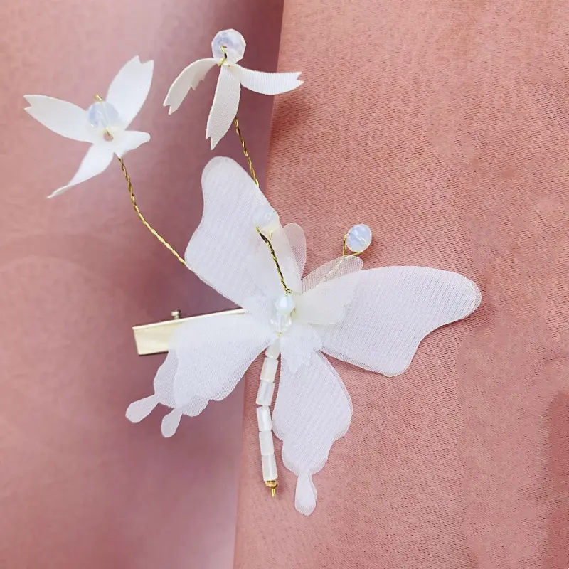 White Butterfly Hair Clips Girls Sweet Fairy Chiffon Butterflies Hairpin Barrettes Women Headwear Trendy Hair Accessories