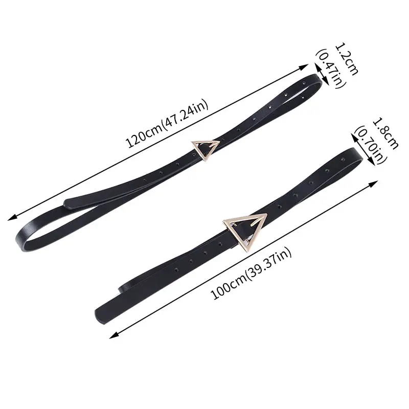 Women Thin Belt Simple Triangle Metal Buckle PU Leather Waistband for Lady Dress Jeans Decorative Skinny Waist Straps Girdle