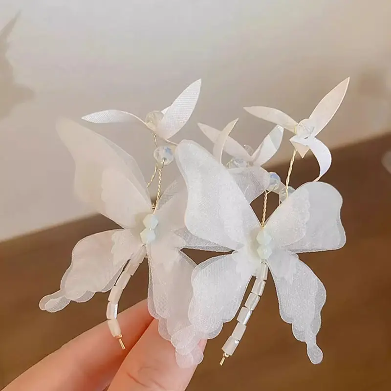 White Butterfly Hair Clips Girls Sweet Fairy Chiffon Butterflies Hairpin Barrettes Women Headwear Trendy Hair Accessories