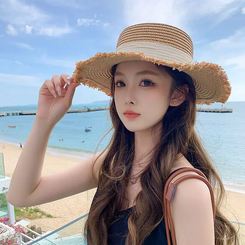 Korean Bow Straw Hat for Women Outdoor Beach Wide Brim Sun Visor Cap  Summer Vacation Sunshade Female Panama Hats