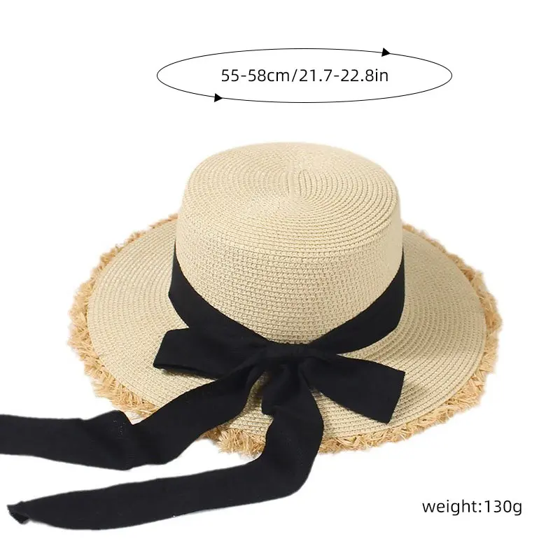 Korean Bow Straw Hat for Women Outdoor Beach Wide Brim Sun Visor Cap  Summer Vacation Sunshade Female Panama Hats