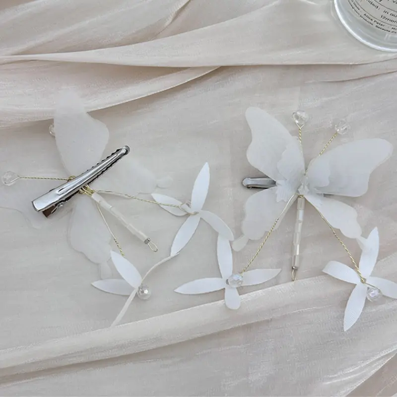 White Butterfly Hair Clips Girls Sweet Fairy Chiffon Butterflies Hairpin Barrettes Women Headwear Trendy Hair Accessories