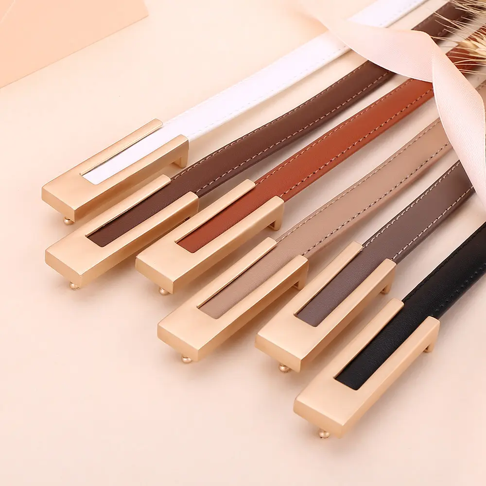 Simple Women PU Leather Belt Vintage Female Thin Waistband Gold Metal Buckle Dress Coat Jeans Decor Waist Straps cinturones 벨트