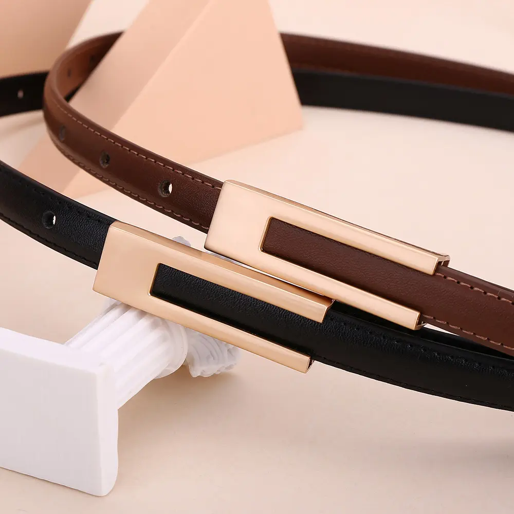Simple Women PU Leather Belt Vintage Female Thin Waistband Gold Metal Buckle Dress Coat Jeans Decor Waist Straps cinturones 벨트