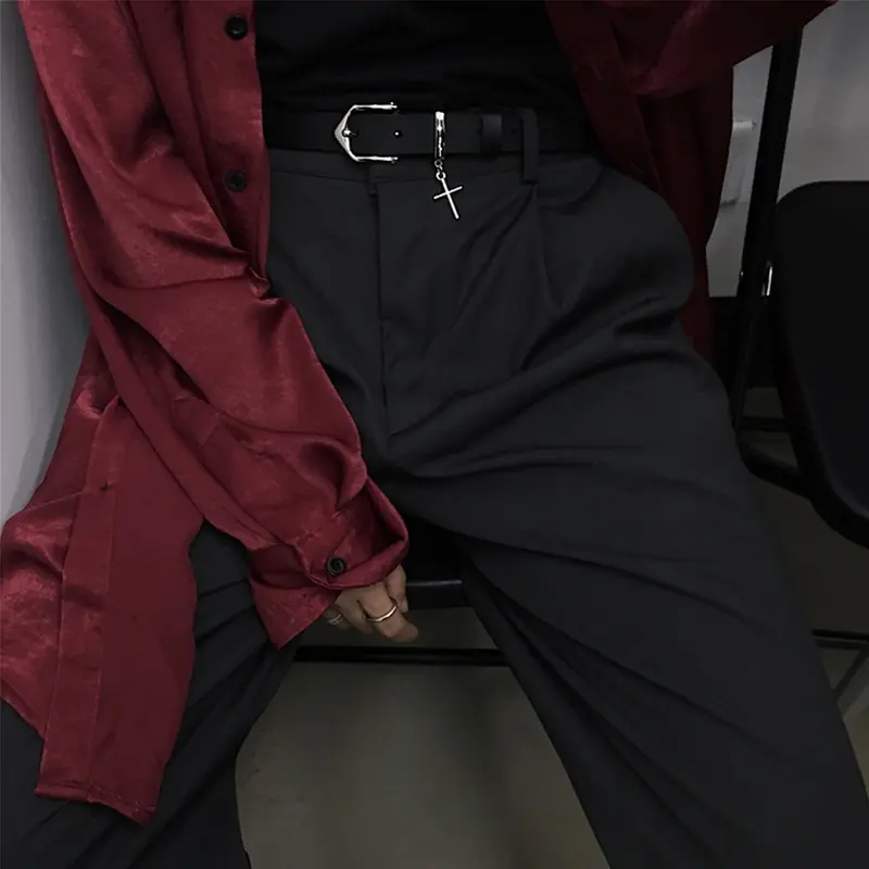 Punk Cross Pendant Belt Retro Black PU Leather Metal Pin Buckle  Waistband Women Men Gothic Jean Pants Waist Belt 벨트