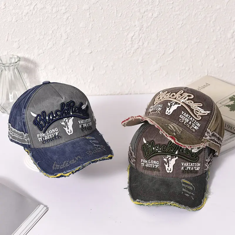 Retro Washed Cotton Baseball Cap Hip Hop Letter Embroidery Dad Hat for Men Women Adjustable Cotton Snapback Caps
