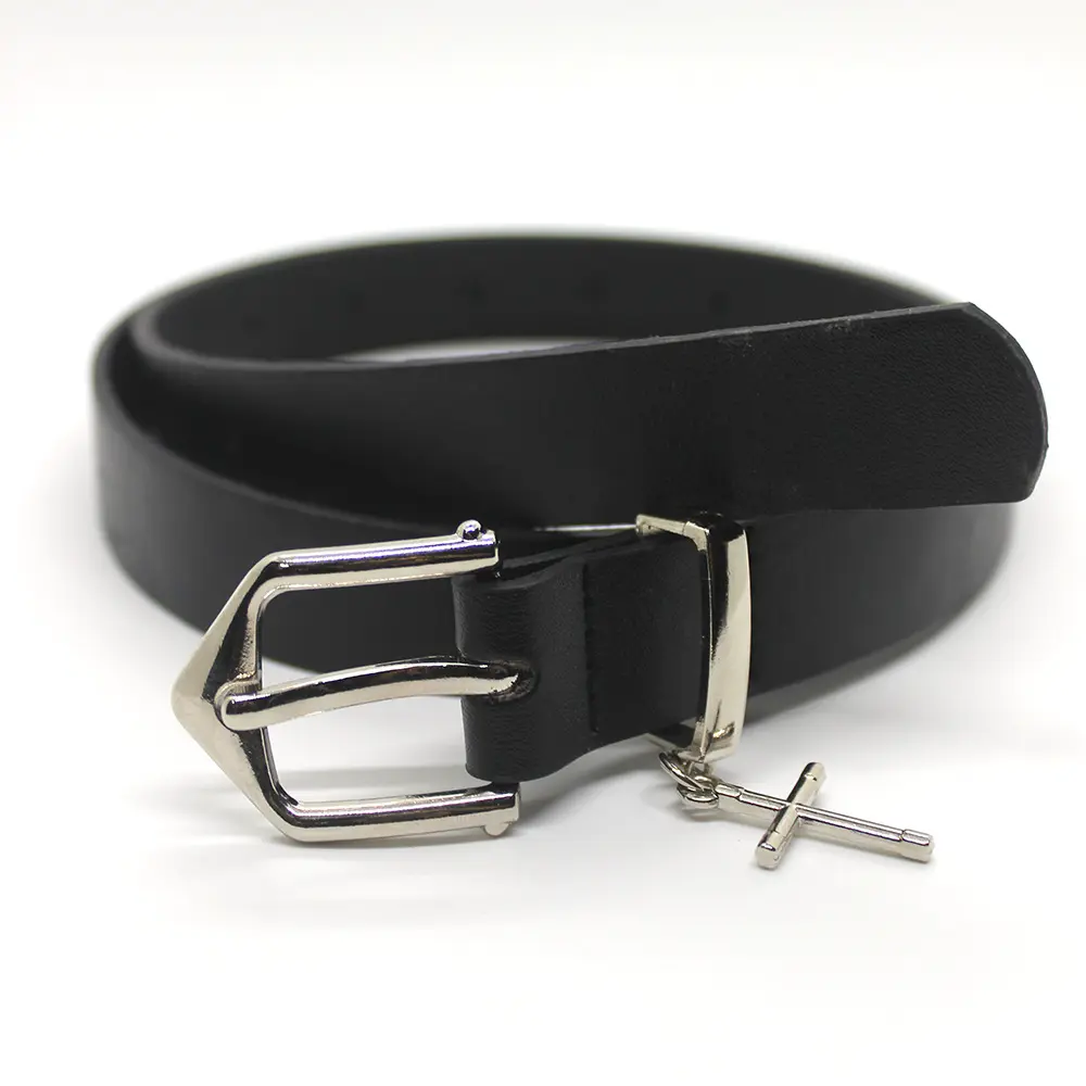 Punk Cross Pendant Belt Retro Black PU Leather Metal Pin Buckle  Waistband Women Men Gothic Jean Pants Waist Belt 벨트