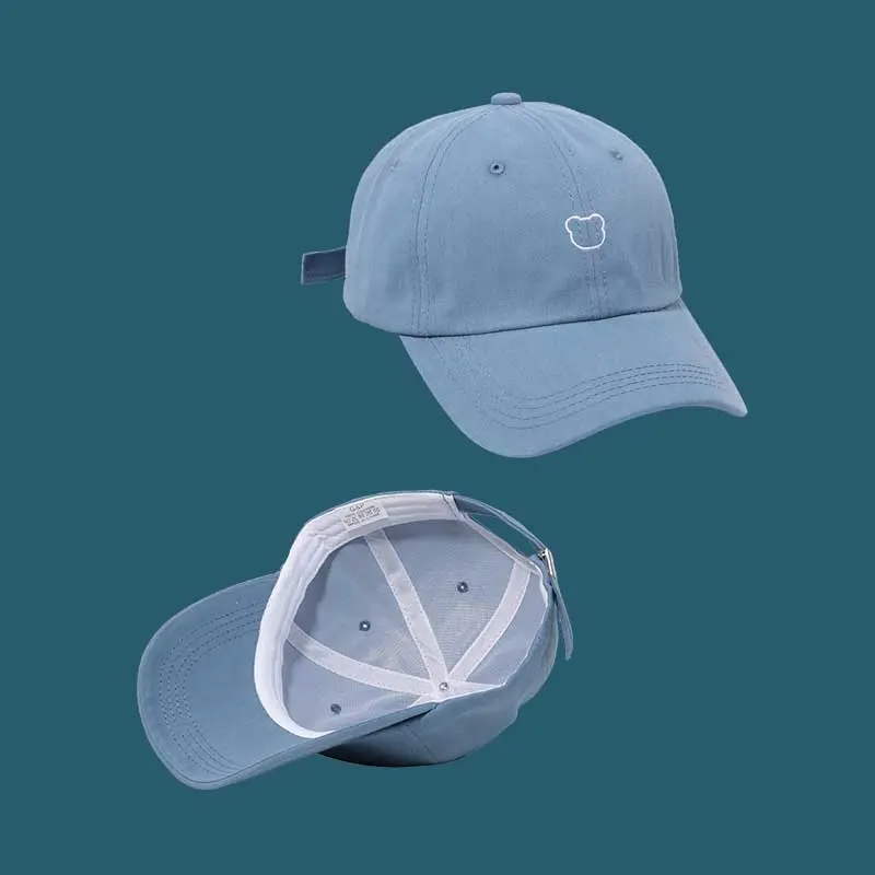 Cute Women Baseball Cap Solid Color Bear Embroidery Snapback Hat Korean Summer Adjustable Couple Cotton Peaked Hats