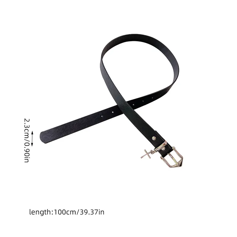 Punk Cross Pendant Belt Retro Black PU Leather Metal Pin Buckle  Waistband Women Men Gothic Jean Pants Waist Belt 벨트