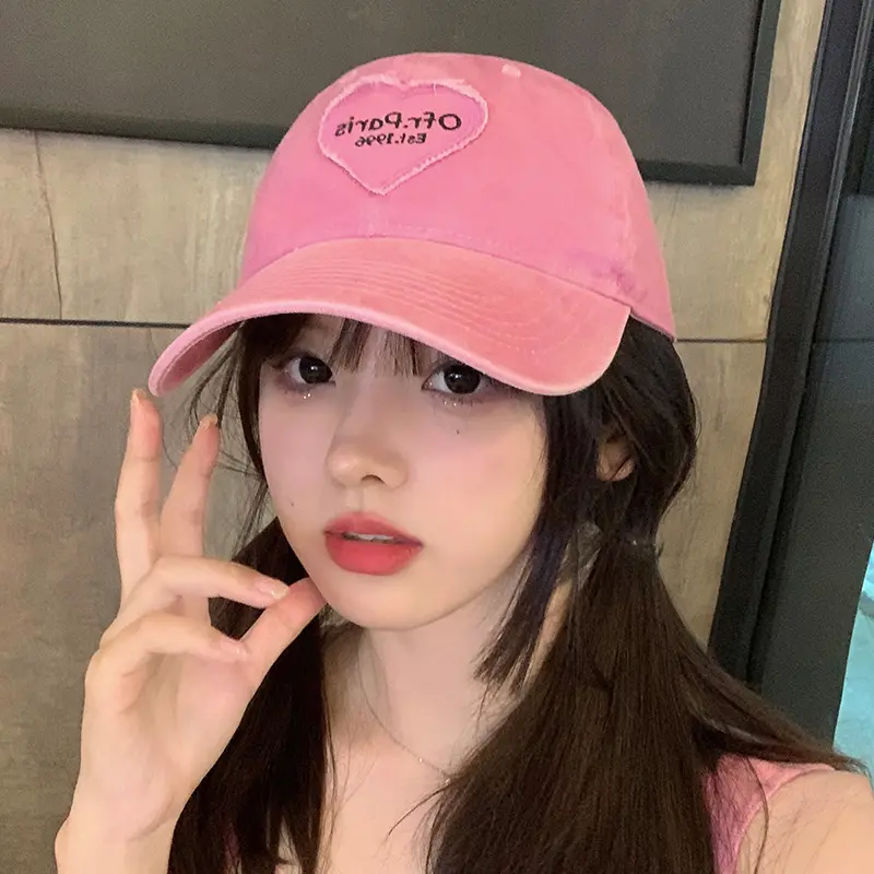 Women Baseball Cap Vintage Washed Cotton Soft Top Dad Hat Retro Y2K Pink Love Heart Letter Embroidered Snapback Caps
