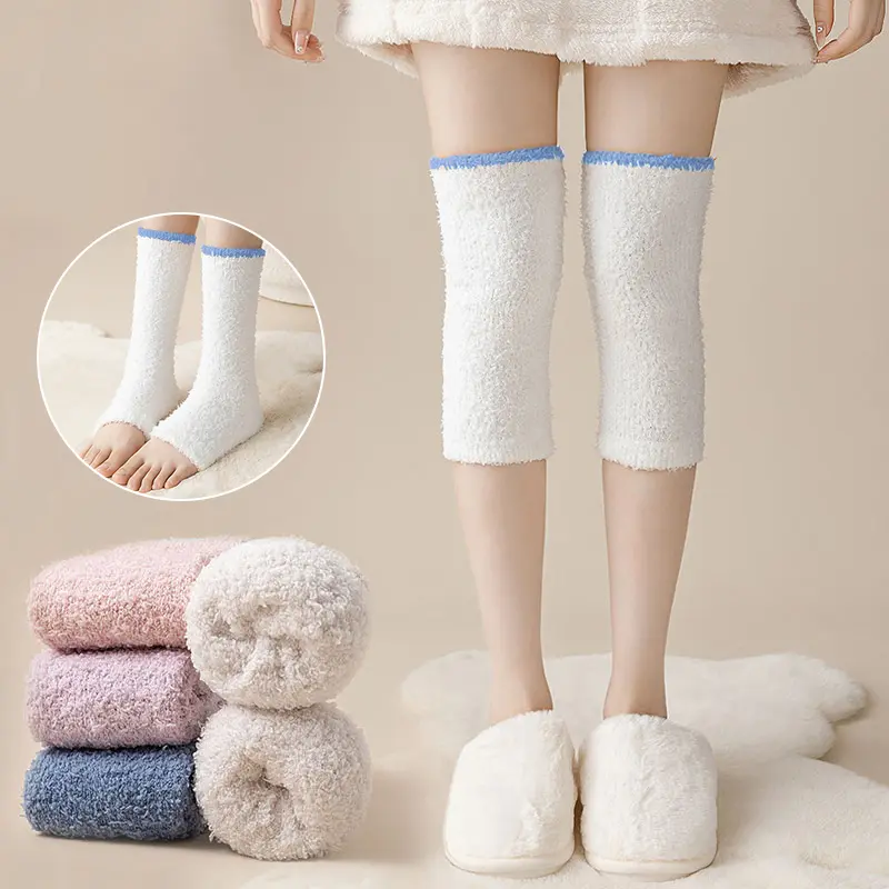 Winter Coral Fleece Knee Pads Women Soft Warm Thicken Plush Leg Arthritis Kneepad Solid Fur Knee Warmer Lady Knee Protector