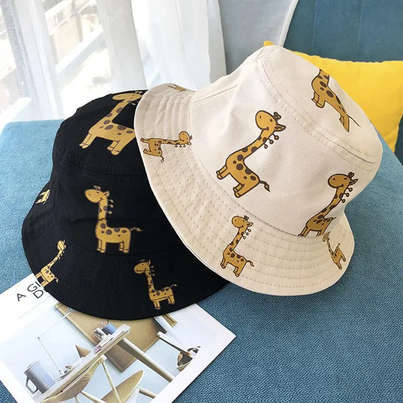 Cartoon Giraffe Children Bucket Hat Girls Boys Panama Cap Spring Summer Outdoor Casual Kids Fisherman Sun Hats Gorras3-8 Years