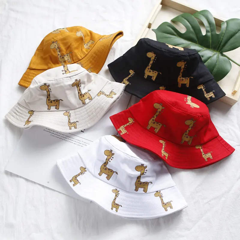 Cartoon Giraffe Children Bucket Hat Girls Boys Panama Cap Spring Summer Outdoor Casual Kids Fisherman Sun Hats Gorras3-8 Years