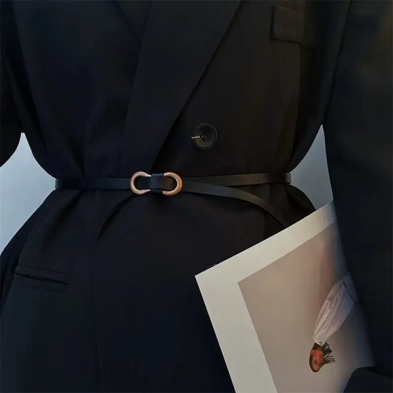 Simple Women Thin Belt for Dresses Nonporous Waistband Ladies PU Leather Alloy Buckle Decorative Waist Strap