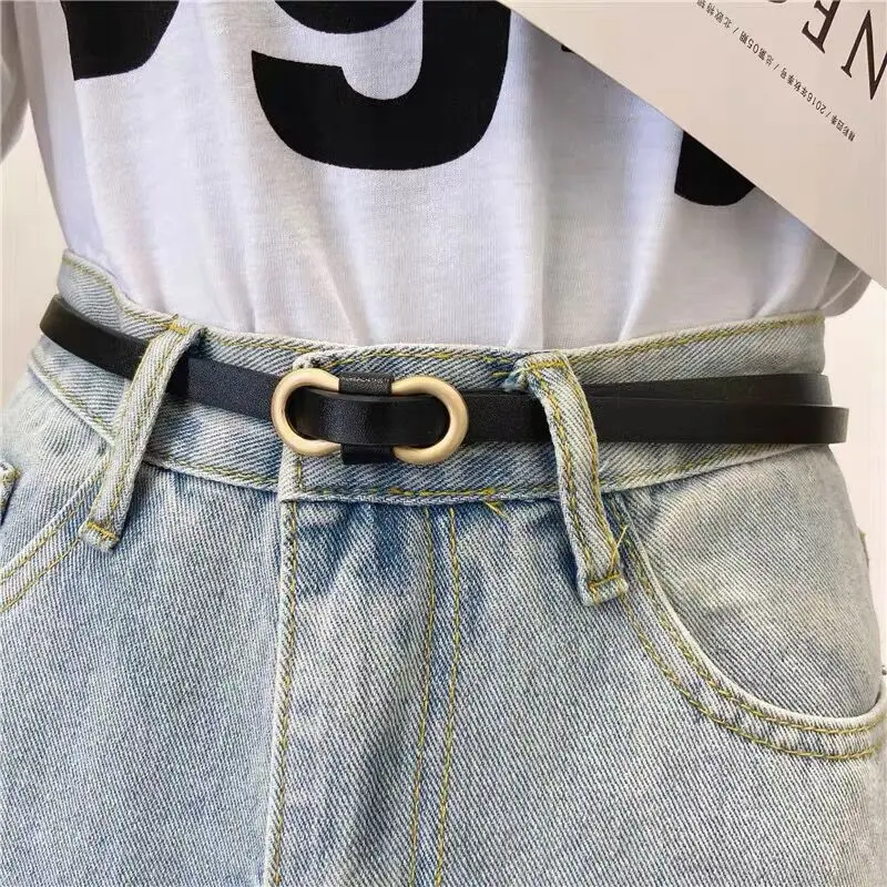 Simple Women Thin Belt for Dresses Nonporous Waistband Ladies PU Leather Alloy Buckle Decorative Waist Strap