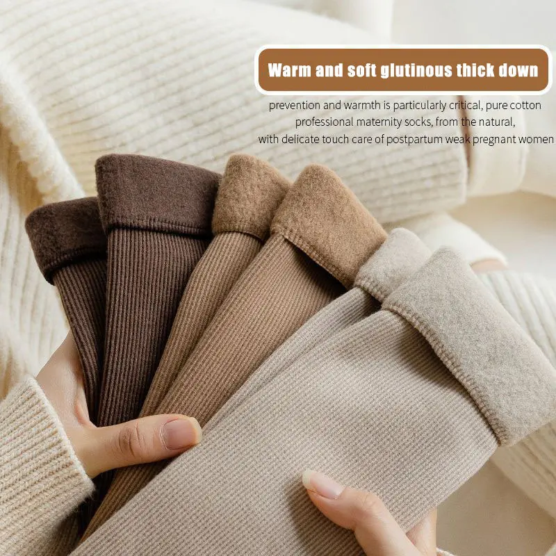 Warm Cashmere Wool Socks for Women Winter Thicken Plush Middle Tube Sock Solid Color Thermal Velvet Home Floor Socks