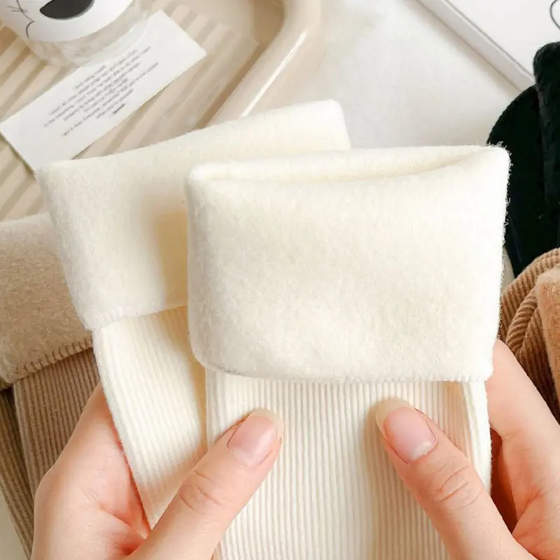 Warm Cashmere Wool Socks for Women Winter Thicken Plush Middle Tube Sock Solid Color Thermal Velvet Home Floor Socks