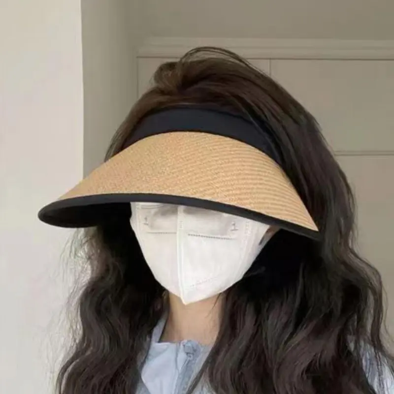 Summer Straw Sun Hat Women Outdoor Sunscreen Empty Top Cap Female UV Protection Wide Brim Visor Caps