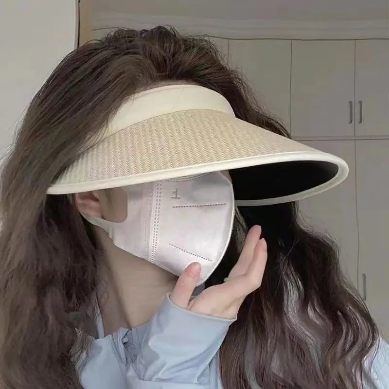 Summer Straw Sun Hat Women Outdoor Sunscreen Empty Top Cap Female UV Protection Wide Brim Visor Caps