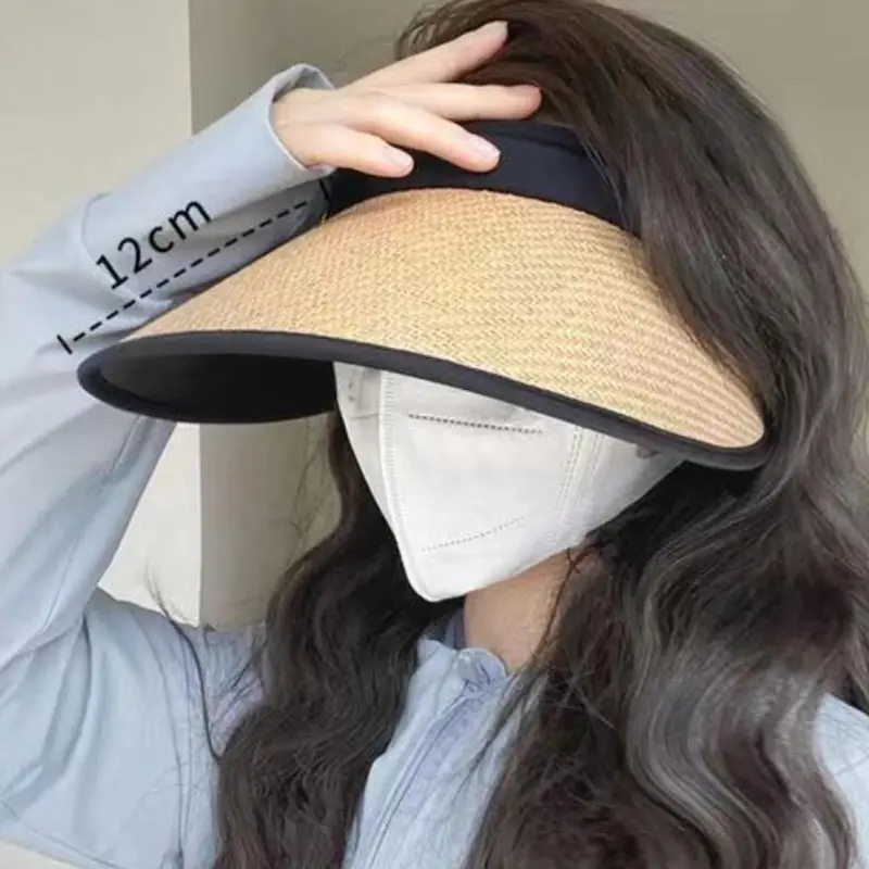 Summer Straw Sun Hat Women Outdoor Sunscreen Empty Top Cap Female UV Protection Wide Brim Visor Caps