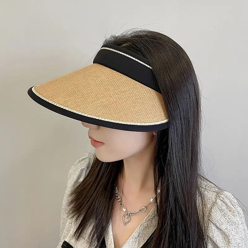 Summer Straw Hat for Women Foldable Empty Top Sun Hat Outdoor Beach Anti-UV Protection Wide Brim Female Sunscreen Visor Cap 골프모자