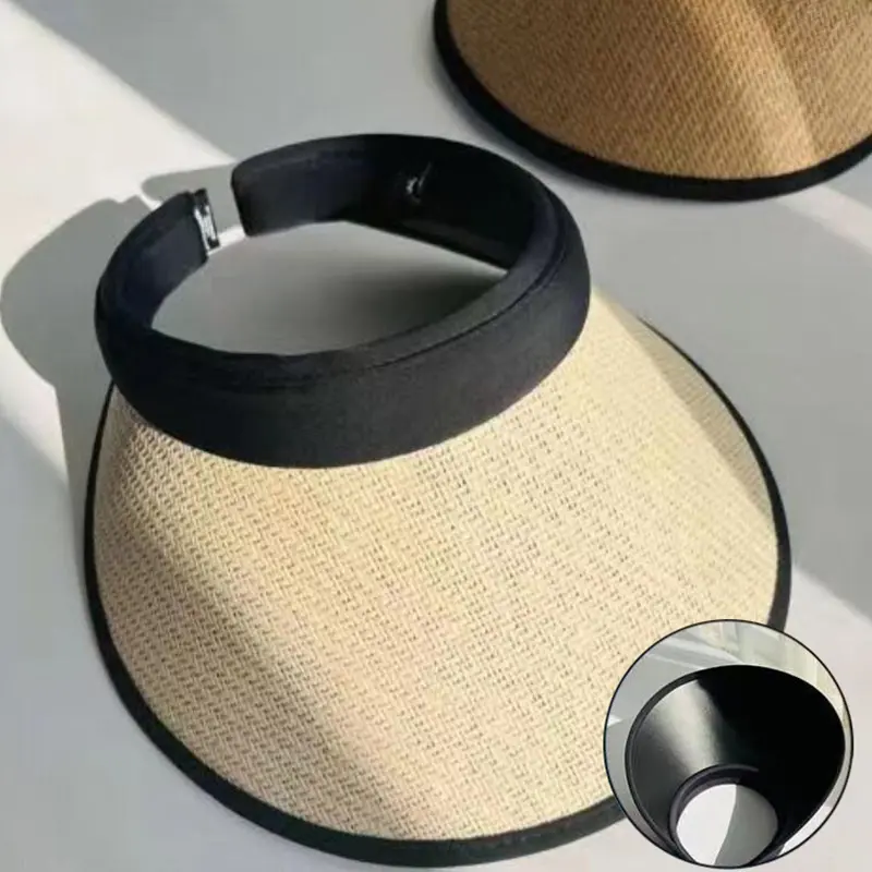 Summer Straw Sun Hat Women Outdoor Sunscreen Empty Top Cap Female UV Protection Wide Brim Visor Caps