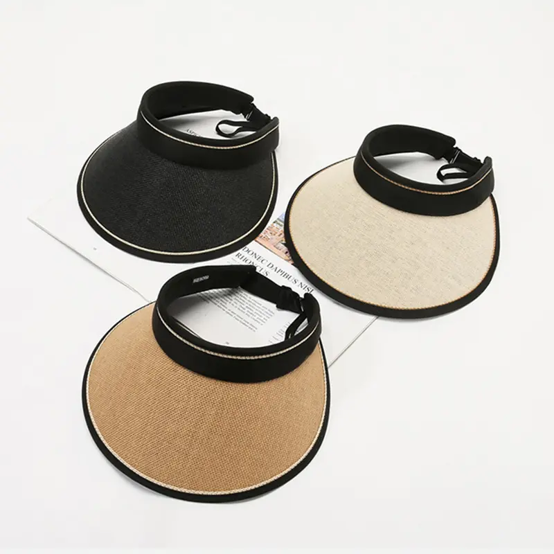 Summer Straw Hat for Women Foldable Empty Top Sun Hat Outdoor Beach Anti-UV Protection Wide Brim Female Sunscreen Visor Cap 골프모자