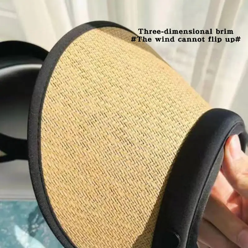 Summer Straw Sun Hat Women Outdoor Sunscreen Empty Top Cap Female UV Protection Wide Brim Visor Caps