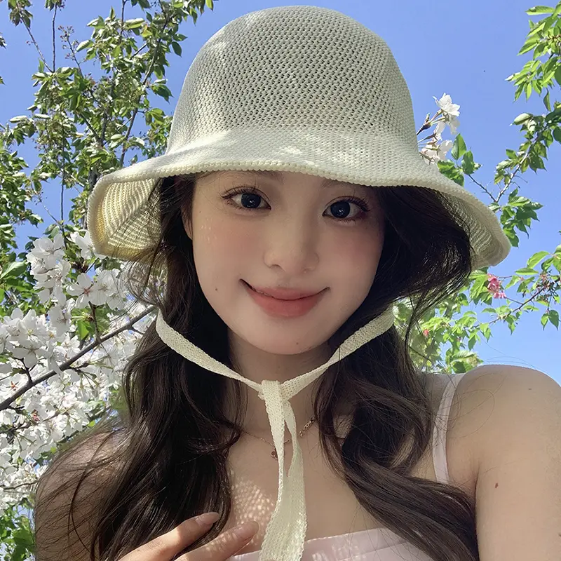 Summer Straw Sun Hat for Women Japanese Cute Strap Cap Summer Travel Versatile Sunscreen Wide Brim Bucket Hats