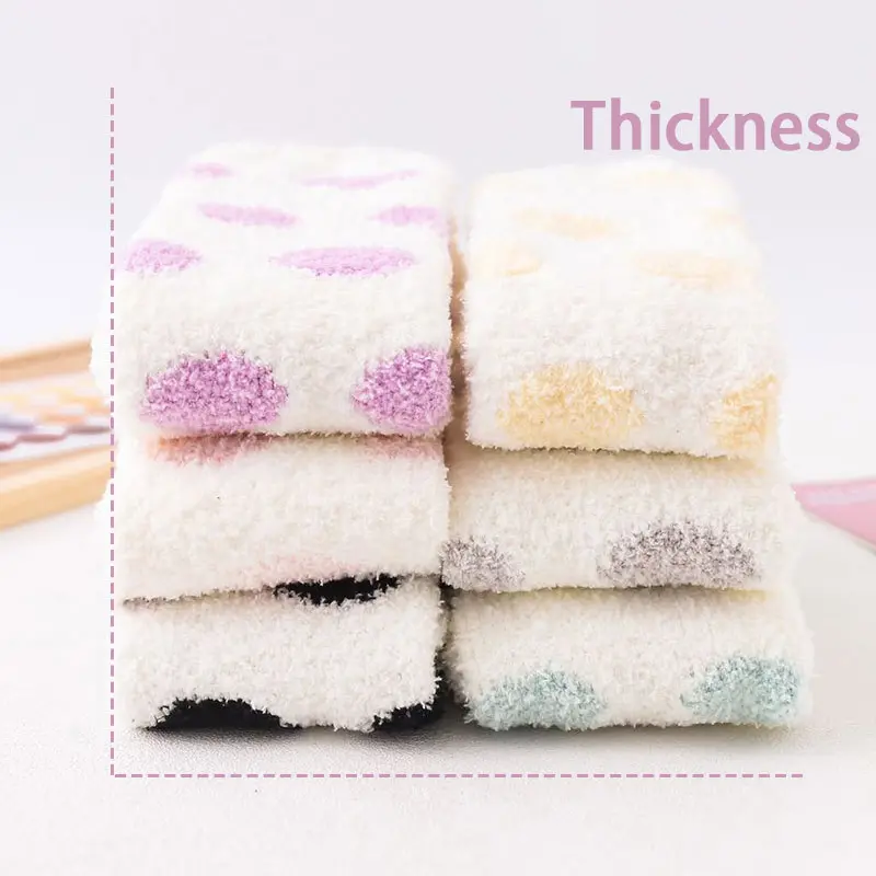 Winter Women Stockings Soft Coral Fleece Warm Thigh High Long Socks Dot Print Furry Leg Warmer Female Thick Plush Knee Socks